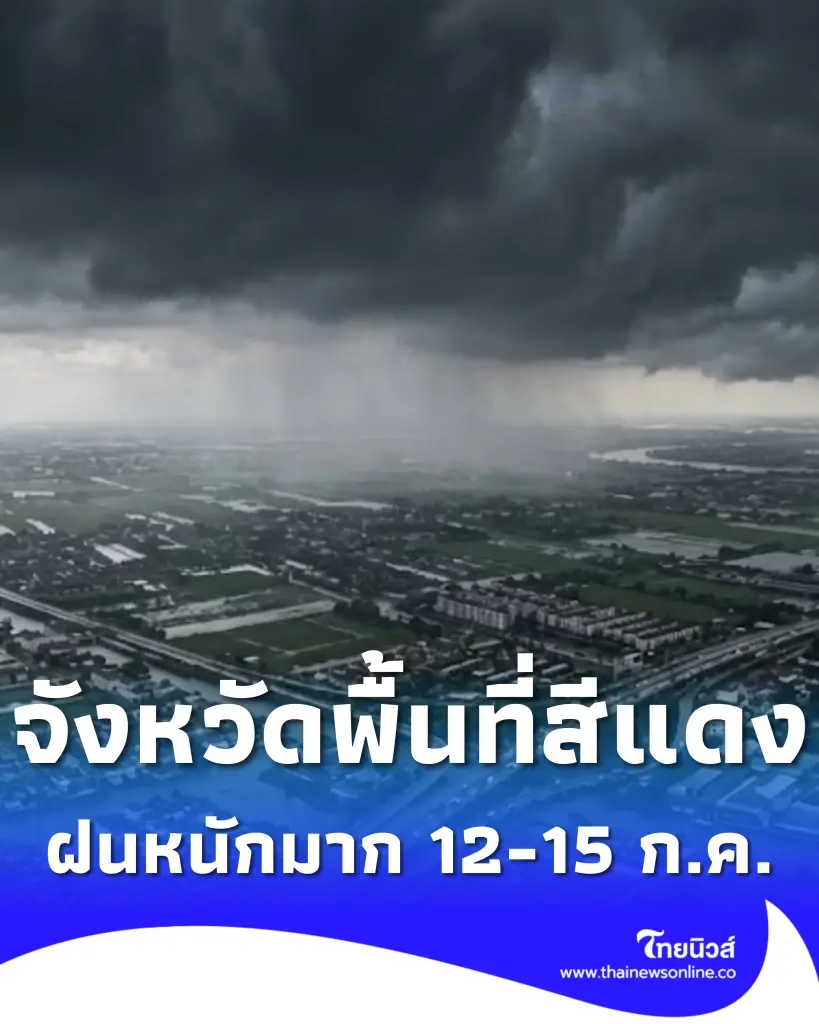 เปิดชื่อจังหวัดพื้นที่สีแดง เจอฝนตกหนักถึงหนักมาก 12-15 ก.ค. 69