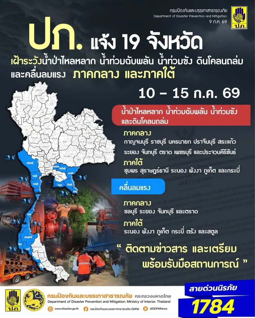 รับมือ 19 จังหวัด ปภ.เตือนระวังน้ำท่วมฉับพลัน น้ำป่า จนถึง 15 ก.ค.