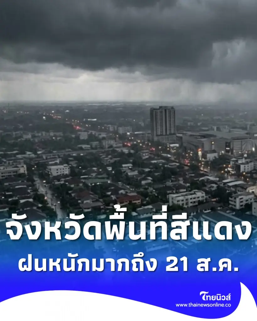 เปิดชื่อจังหวัดพื้นที่สีแดง เจอฝนตกหนักถึงหนักมาก 19-21 ส.ค. นี้