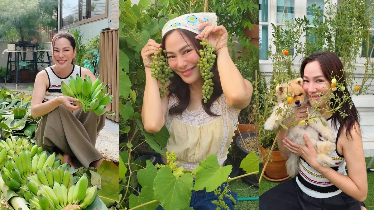 "จอย รินลณี" แชร์มุมสุขเรียบง่าย กางมุ้งปลูกผักกินเองในรั้วบ้าน