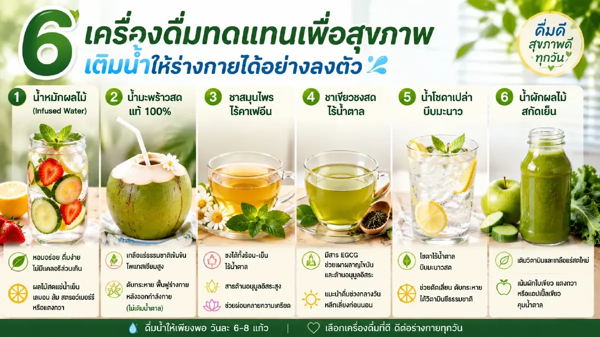 หมดปัญหาลืมดื่มน้ำ  เปิดลิสต์ 6 เครื่องดื่มทดแทนเพื่อสุขภาพ