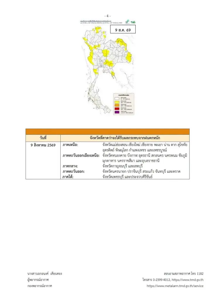 เปิดรายชื่อจังหวัดพื้นที่สีแดง เจอฝนตกหนักถึงหนักมาก 7 - 9 ส.ค. 69