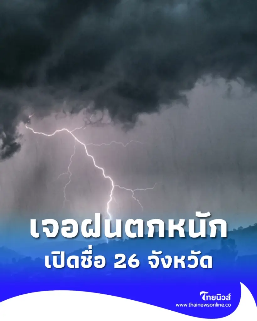 เปิดรายชื่อ 26 จังหวัด เจอฝนฟ้าคะนอง ฝนตกหนัก จับตาพายุ นาร์รา