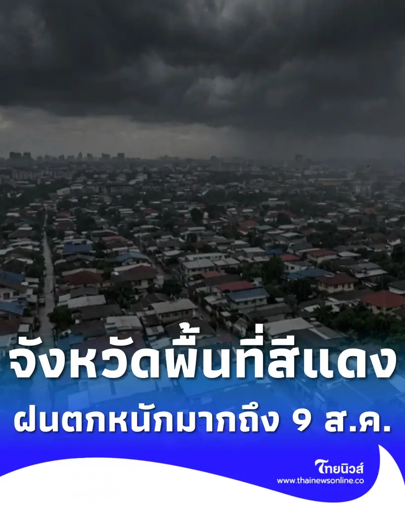รายชื่อจังหวัดพื้นที่สีแดง ฝนตกหนักถึงหนักมาก จนถึง 9 ส.ค. 2569