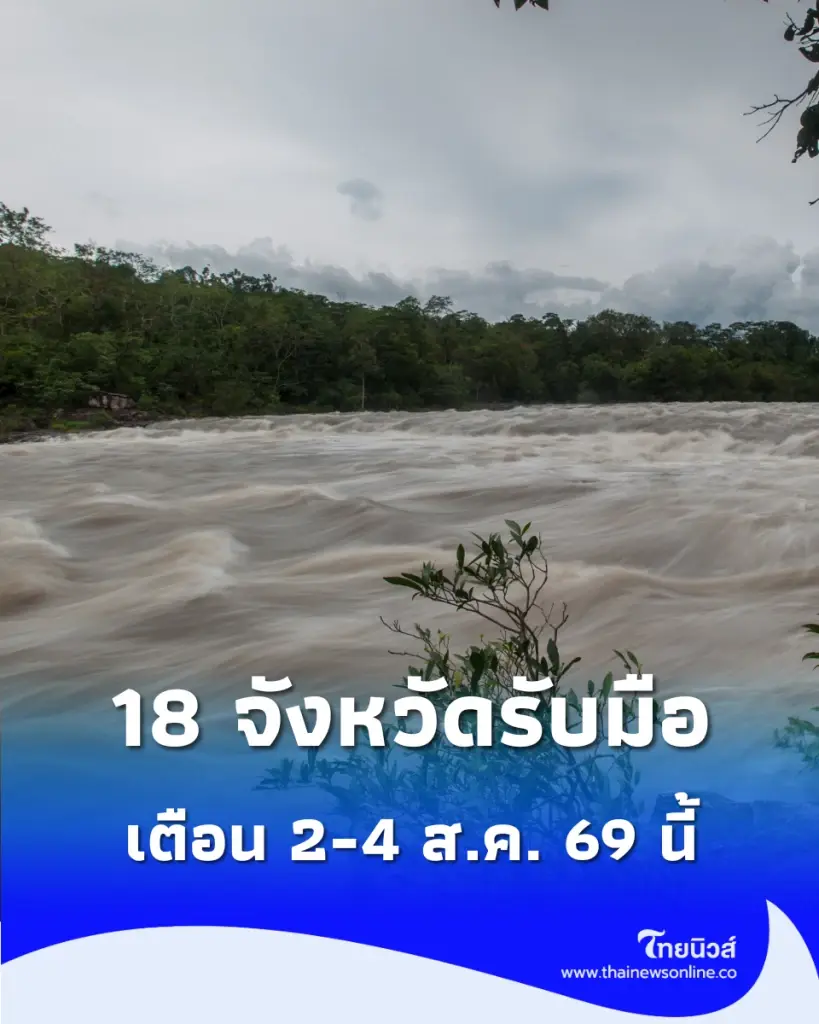 สทนช. ประกาศเตือนพื้นที่เสี่ยง ฝนตกหนักมาก 2-4 ส.ค. นี้ เช็กรายชื่อจังหวัดรับมือ