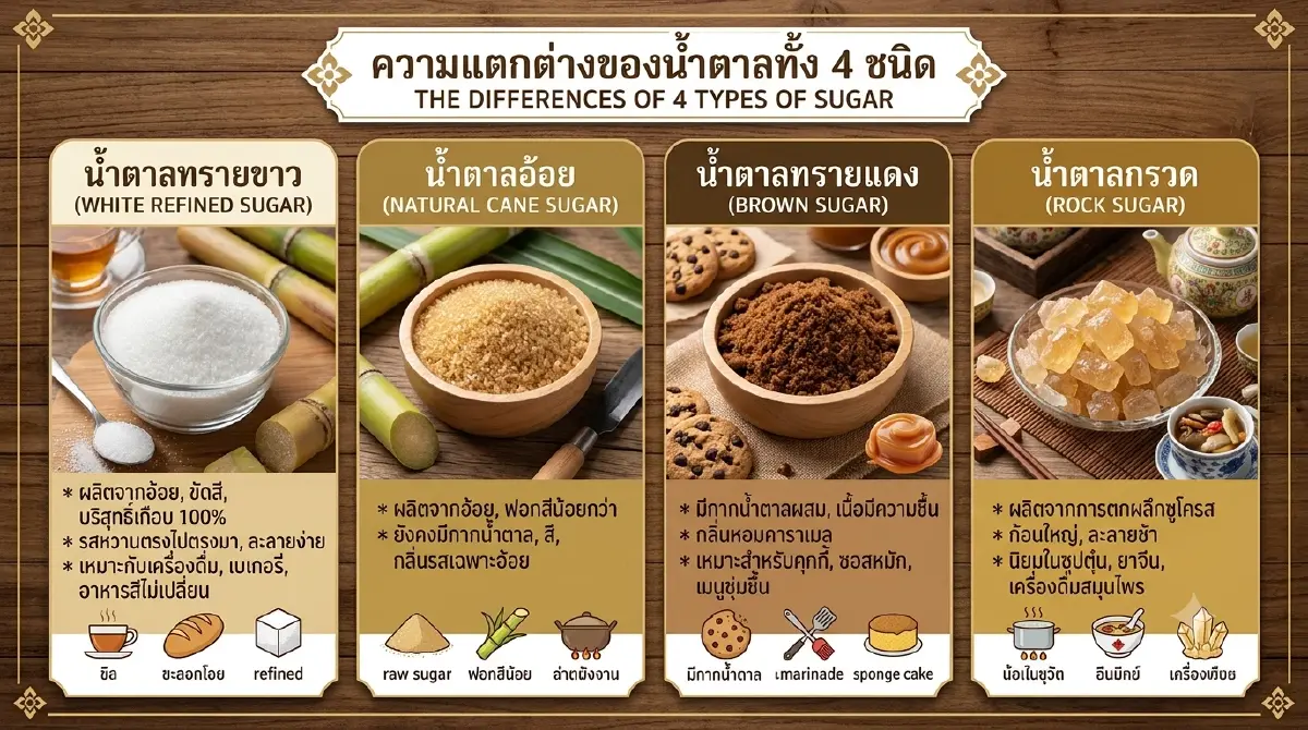 ไขข้อข้องใจ "น้ำตาลทรายขาว-แดง-อ้อย-กรวด" แตกต่างกันอย่างไร 
