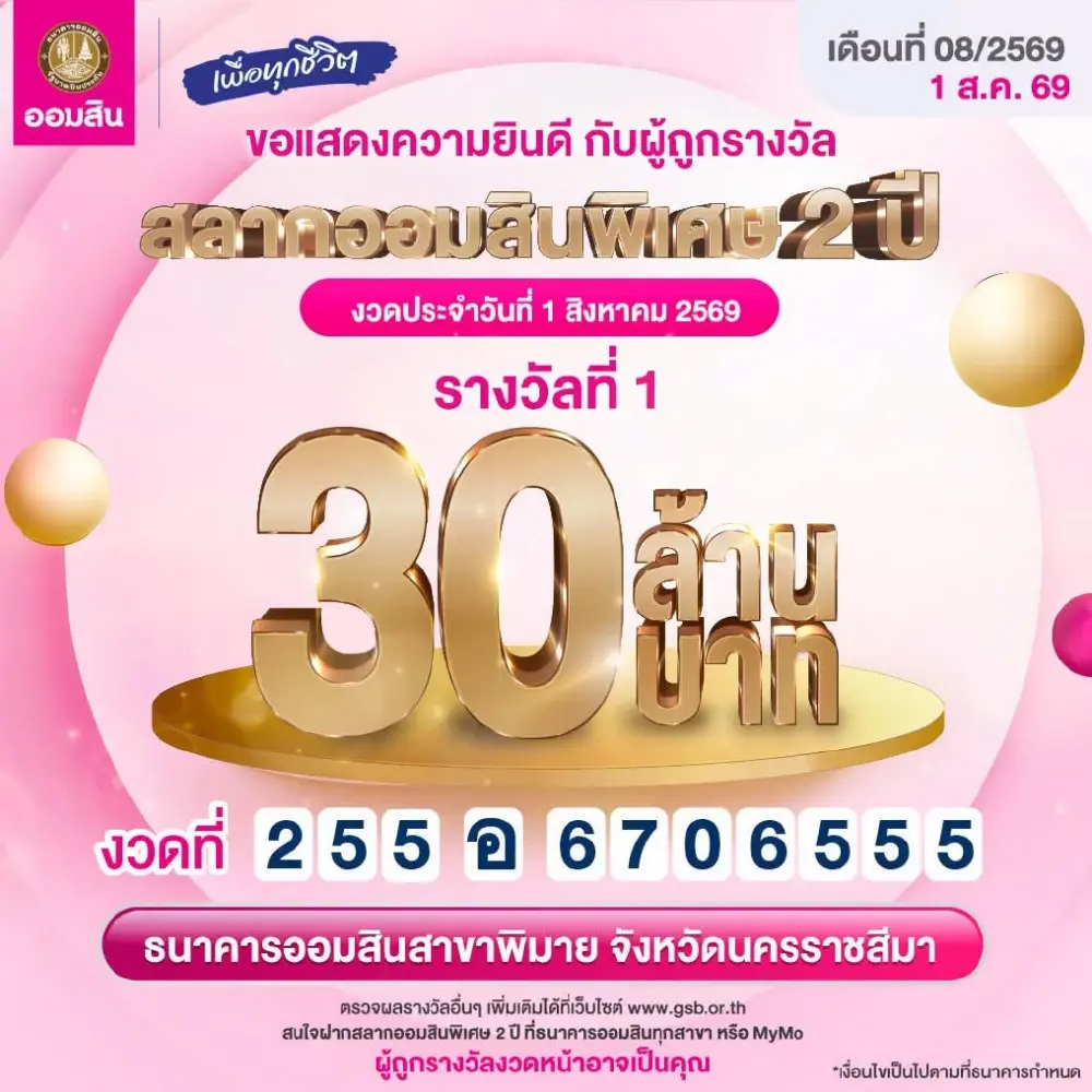 สลากออมสิน แตก 30 ล้าน ยินดีเศรษฐีป้ายแดง รับทรัพย์ก้อนใหญ่
