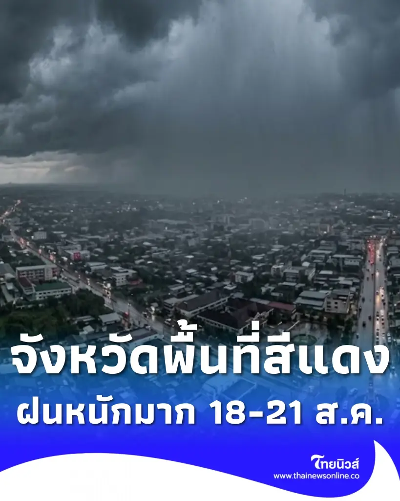 เปิดชื่อจังหวัดพื้นที่สีแดง เจอฝนตกหนักถึงหนักมาก 18-21 ส.ค. นี้ 