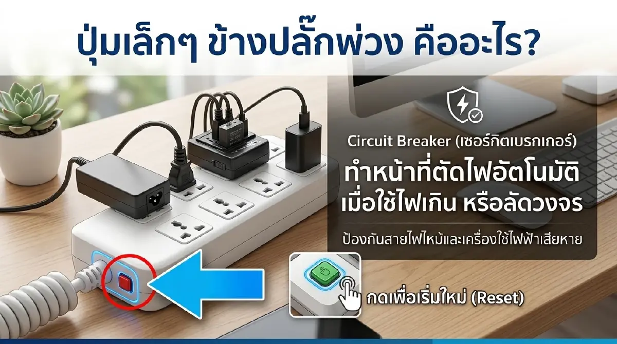 ไขปริศนาปลั๊กพ่วง  ทำไมต้องมี "ปุ่มเล็กๆ" ข้างสายไฟ คืออะไร