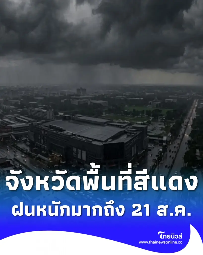 เปิดจังหวัดพื้นที่สีแดง ฝนตกหนักถึงหนักมาก จนถึง 21 สิงหาคม 2569