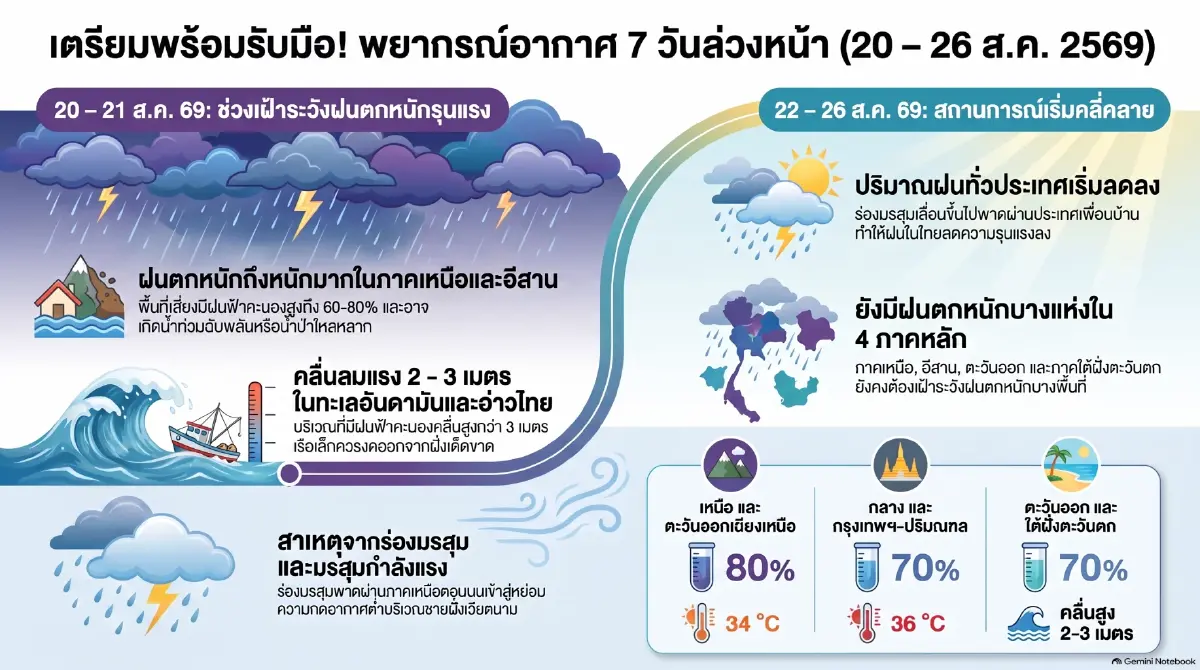 พยากรณ์อากาศ  7 วันข้างหน้า เตือนเหนือ-อีสาน ฝนตกหนักถึงหนักมาก 