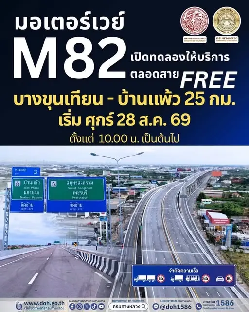 วิ่งฟรี 24 ชม. เคาะวันเปิดมอเตอร์เวย์ M82 ยาว 25 กม. เช็กวันเปิดจริงที่นี่