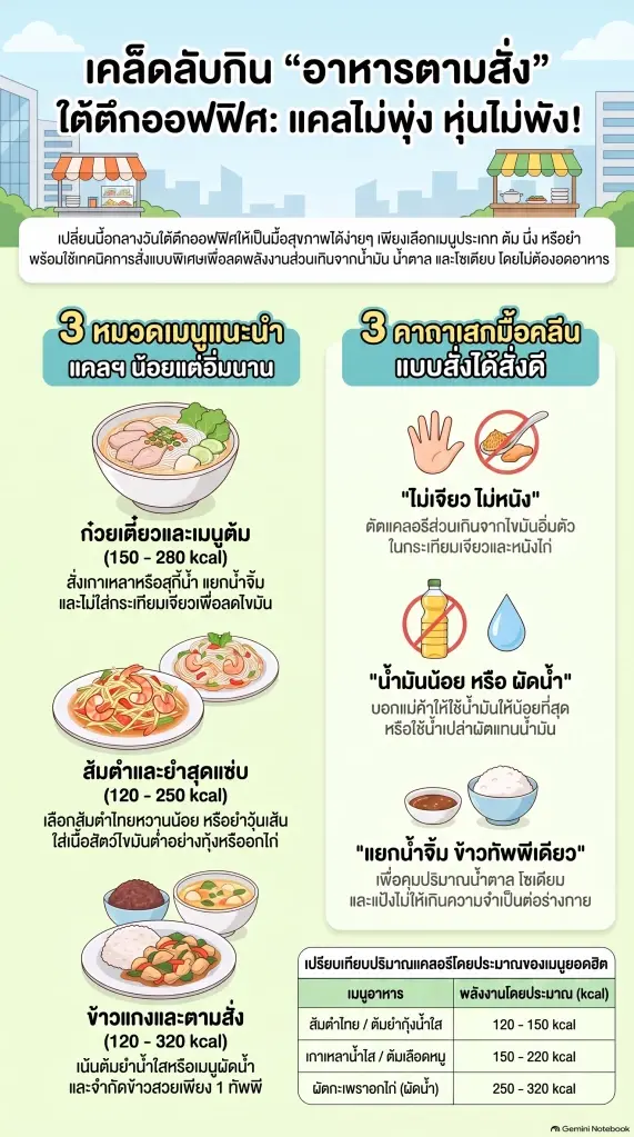 ความลับใต้ตึกออฟฟิศ! กินอาหารตามสั่งยังไง แคลไม่พุ่ง 