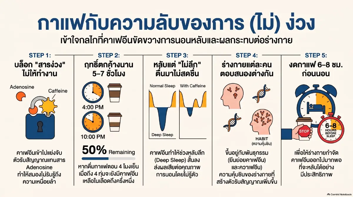 เจาะกลไก ดื่มกาแฟตอนเย็น ตัวการร้ายทำลาย คุณภาพการนอนหลับ