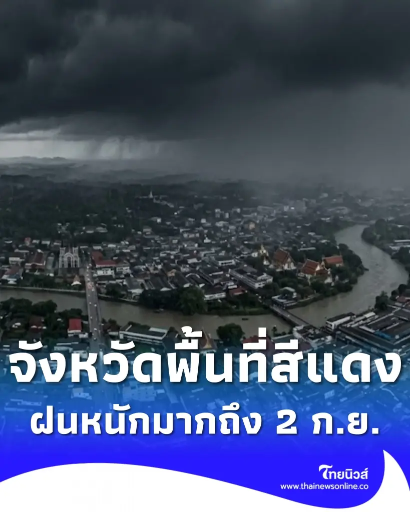 รายชื่อจังหวัดพื้นที่สีแดง ฝนตกหนักถึงหนักมาก จนถึง 2 ก.ย. 2569