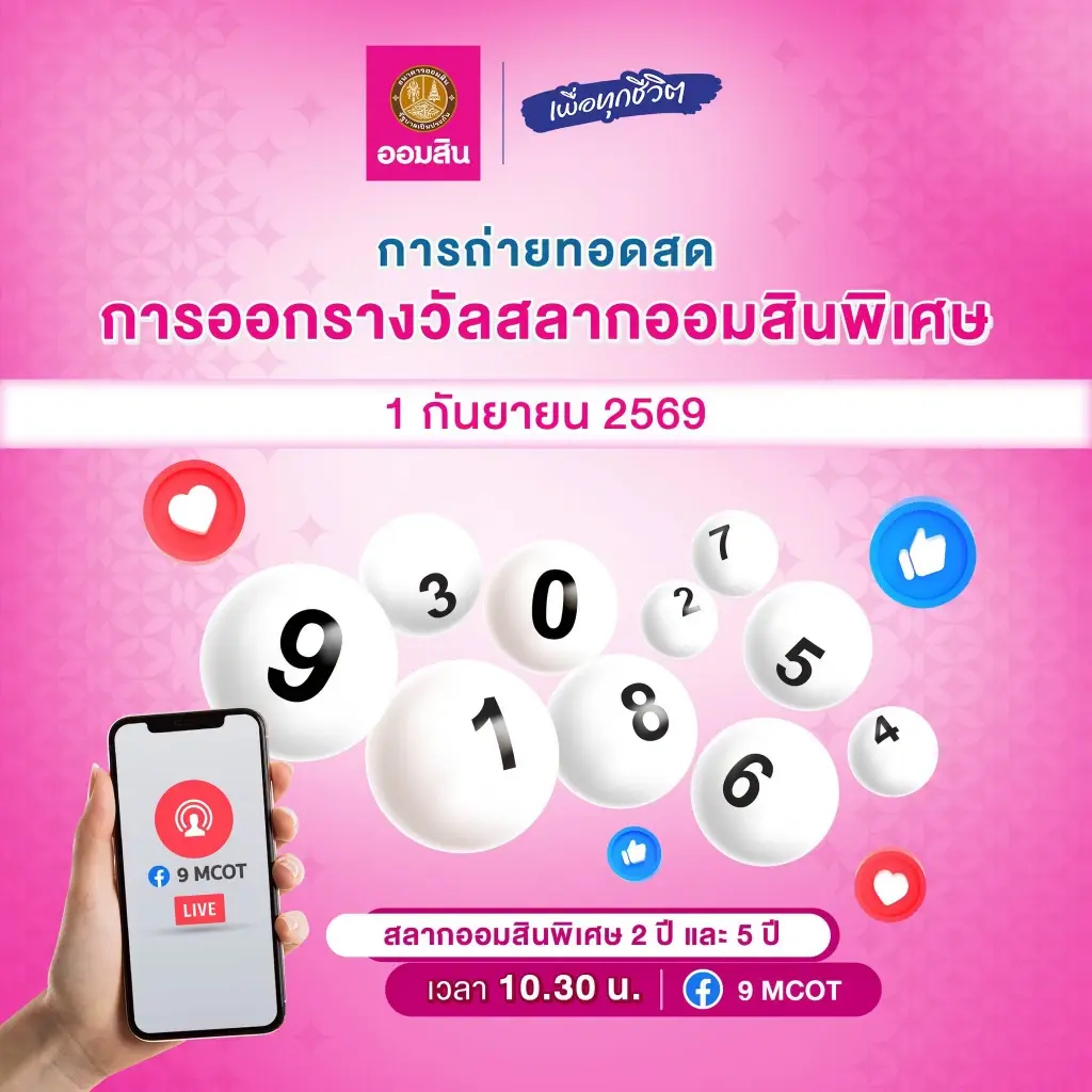 หวยออมสิน 1 ก.ย. 69 ผลสลากออมสินพิเศษ 2 ปี ผลออมสินพิเศษ 5 ปี งวด 1/09/69