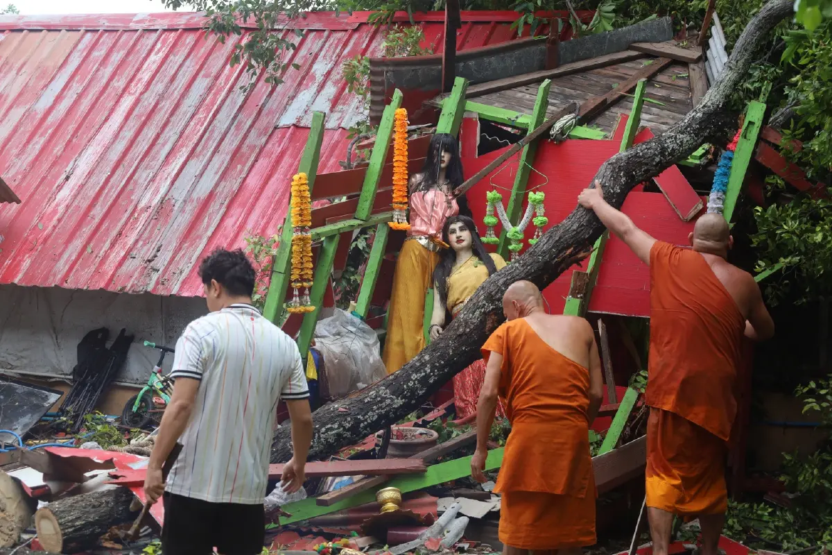 พายุถล่มอยุธยา! กิ่งตะเคียนทับศาลพัง เจ้าอาวาสเย็บ 7 เข็ม