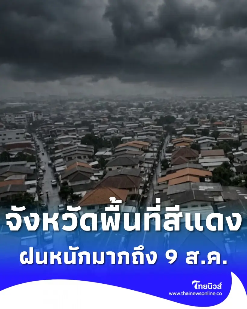 รายชื่อจังหวัดพื้นที่สีแดง ฝนตกหนักถึงหนักมาก 6 - 9 สิงหาคม 2569