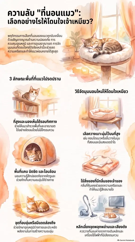 เจาะพฤติกรรม แมวเลือกที่นอนจากอะไร พร้อมวิธีจัดมุมนอนให้โดนใจ 