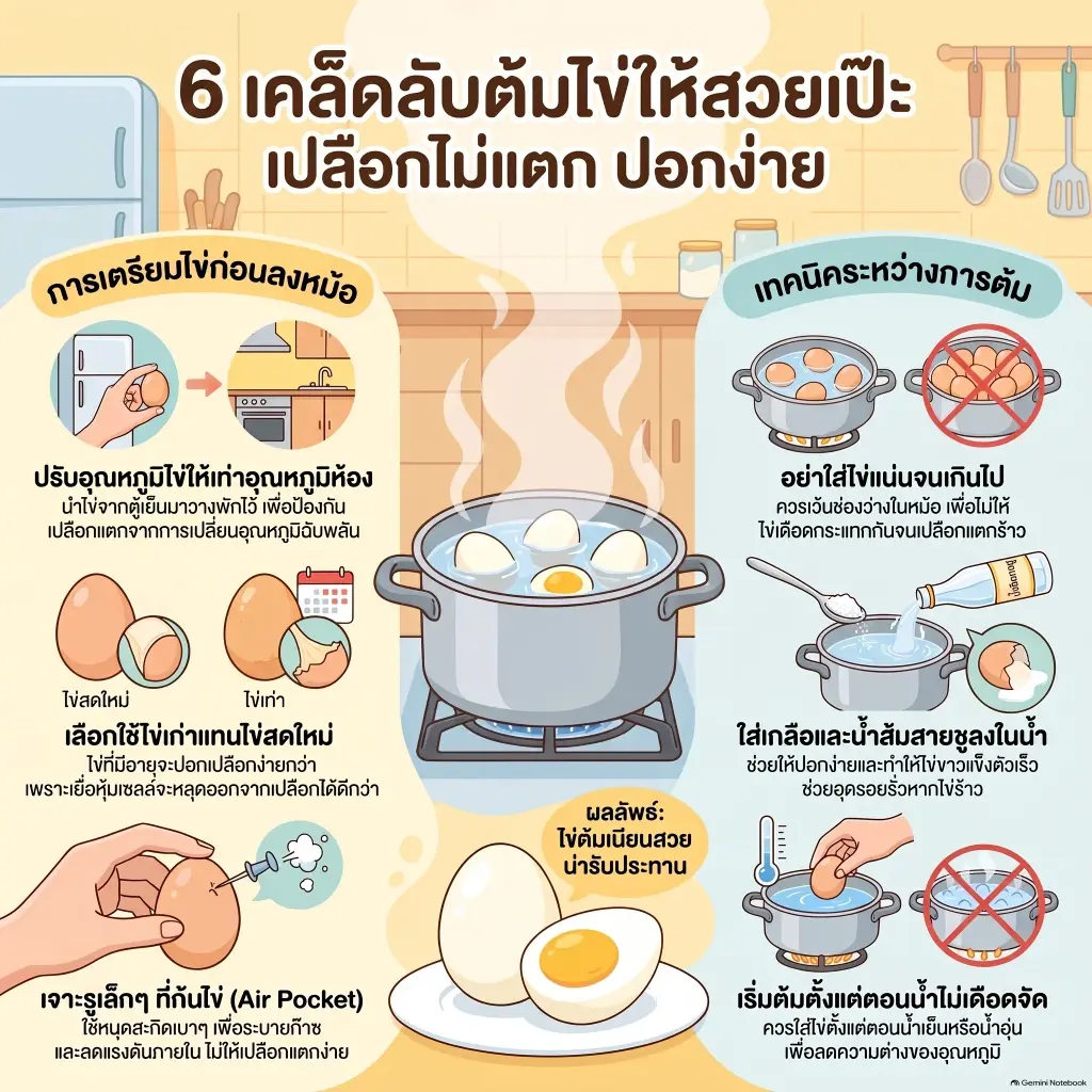 ต้มไข่ไม่แตกอีกต่อไป! เผย 7 เคล็ดลับต้มไข่ปอกง่ายเนื้อสวยไม่แตก