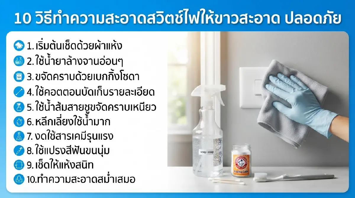 บอกลาคราบเหลืองบนสวิตช์ไฟ วิธีทำความสะอาดให้กลับมาขาวจั๊วะ