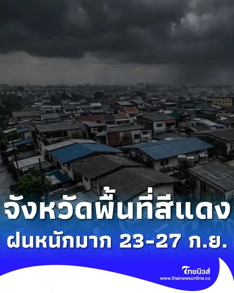 รายชื่อจังหวัดพื้นที่สีแดง เจอฝนตกหนักถึงหนักมาก 23 - 27 ก.ย. 2569