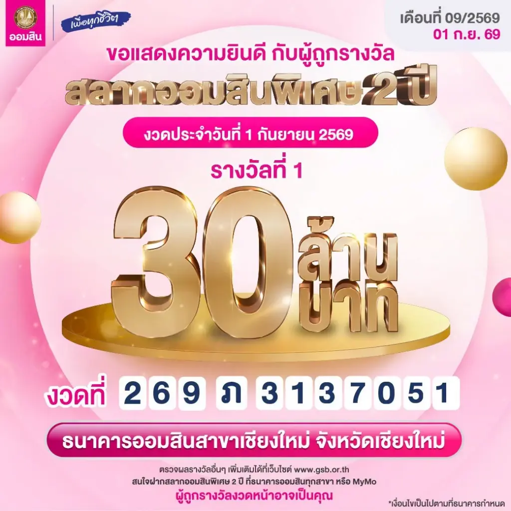 สลากออมสิน แตก 30 ล้าน ยินดีเศรษฐีป้ายแดง รับทรัพย์ก้อนใหญ่
