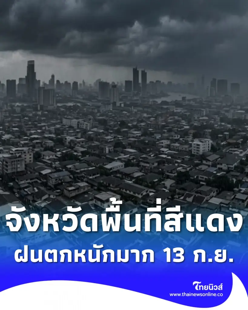รายชื่อจังหวัดพื้นที่สีแดง เจอเต็ม ๆ ฝนตกหนักถึงหนักมาก 13 ก.ย.