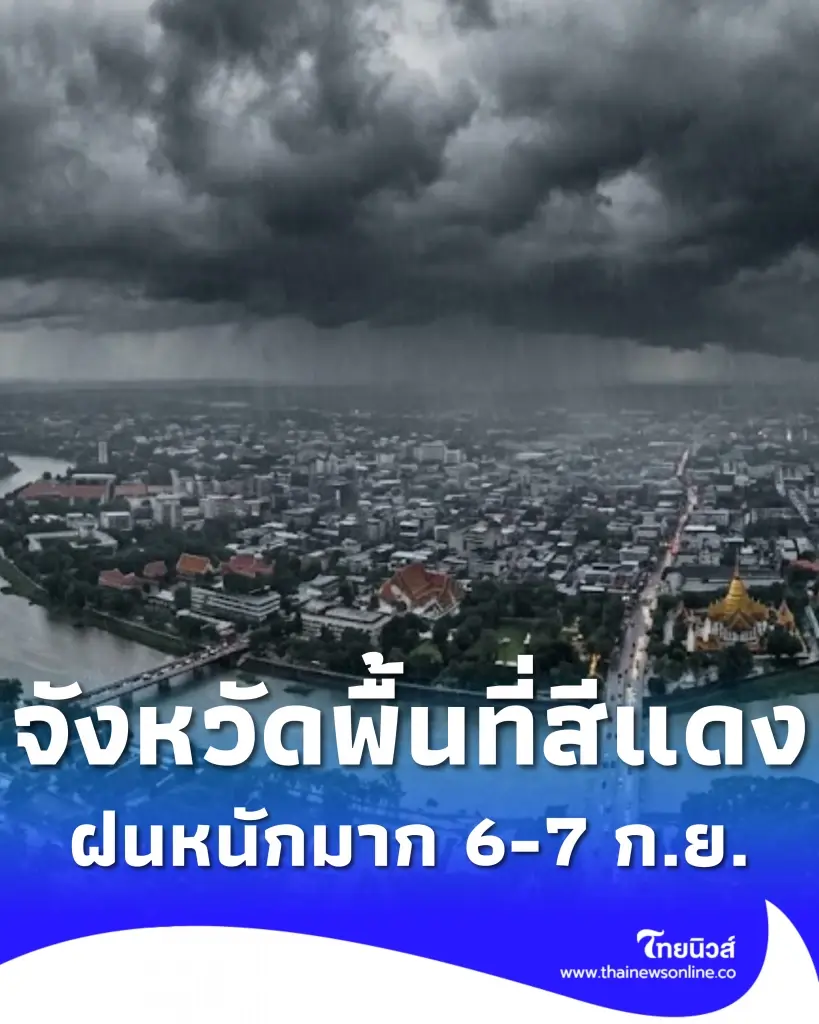 รายชื่อจังหวัดพื้นที่สีแดง เจอฝนตกหนักถึงหนักมาก 6–7 ก.ย. 69