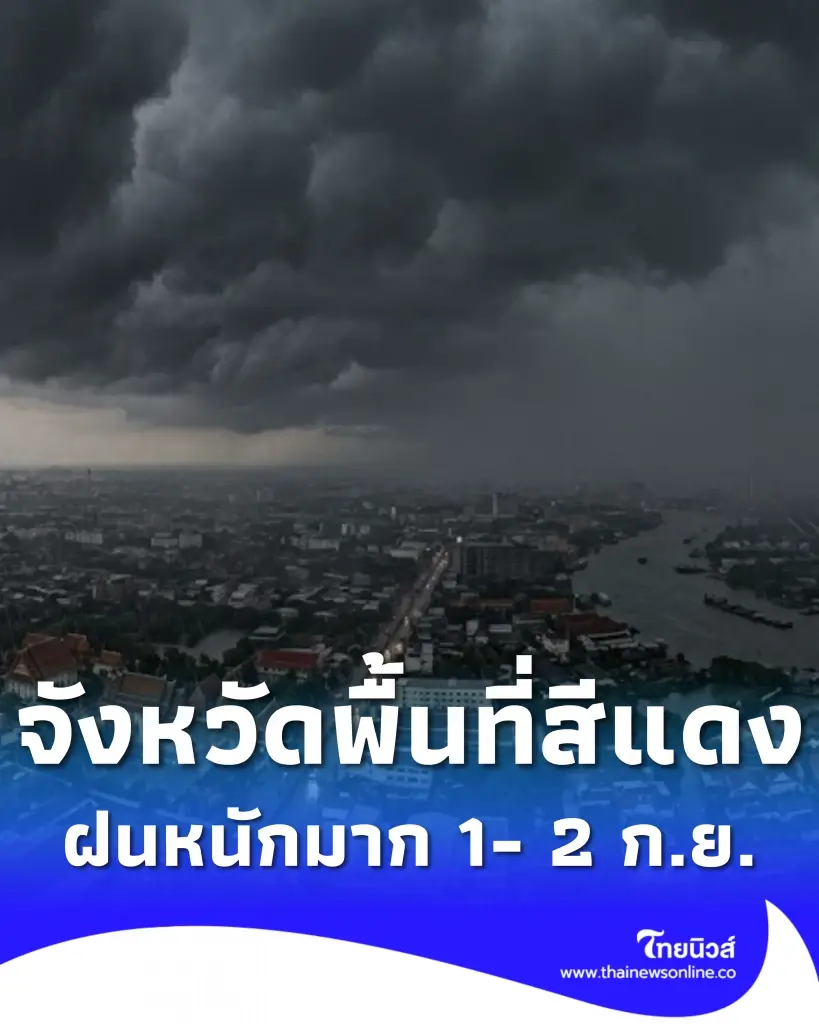  รายชื่อจังหวัดพื้นที่สีแดง เจอฝนตกหนักถึงหนักมาก 1- 2 ก.ย. 2569