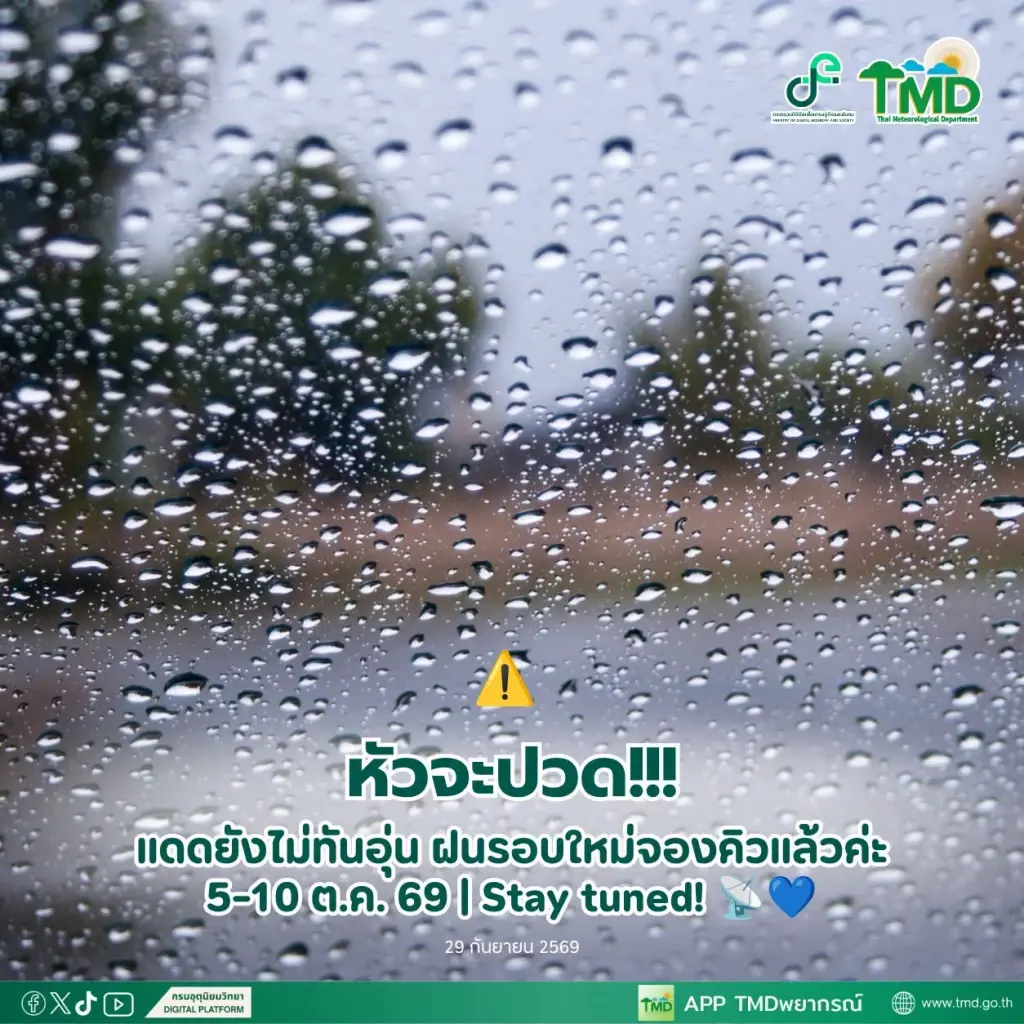 แดดยังไม่ทันอุ่นดี กรมอุตุฯ เตือนฝนรอบใหม่ 5-10 ต.ค.นี้