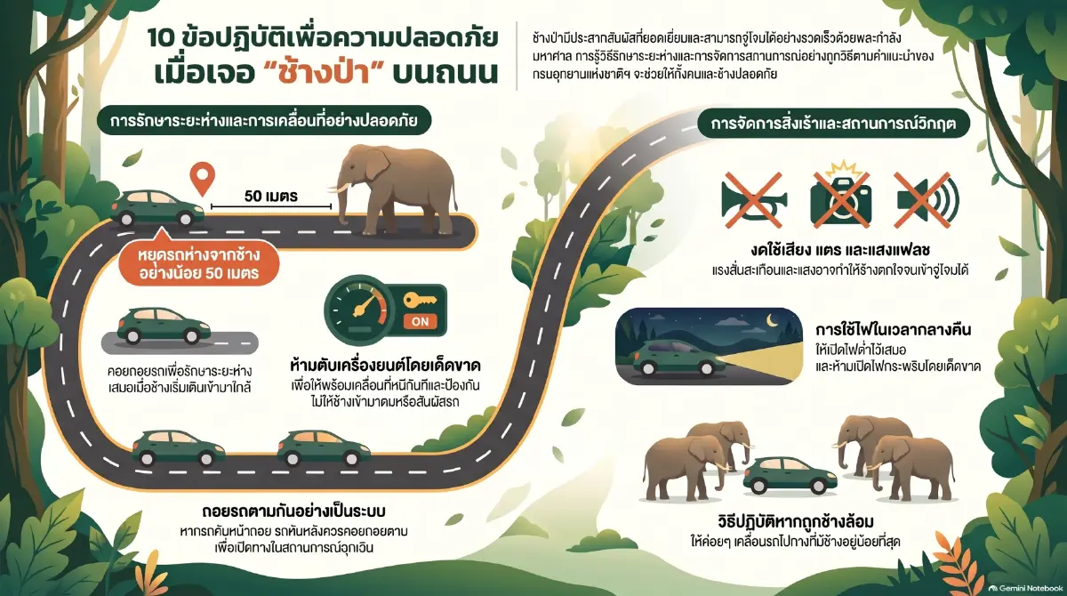 นาทีชีวิต! เจอช้างป่าบนถนน ต้องทำยังไงให้รอดชีวิต