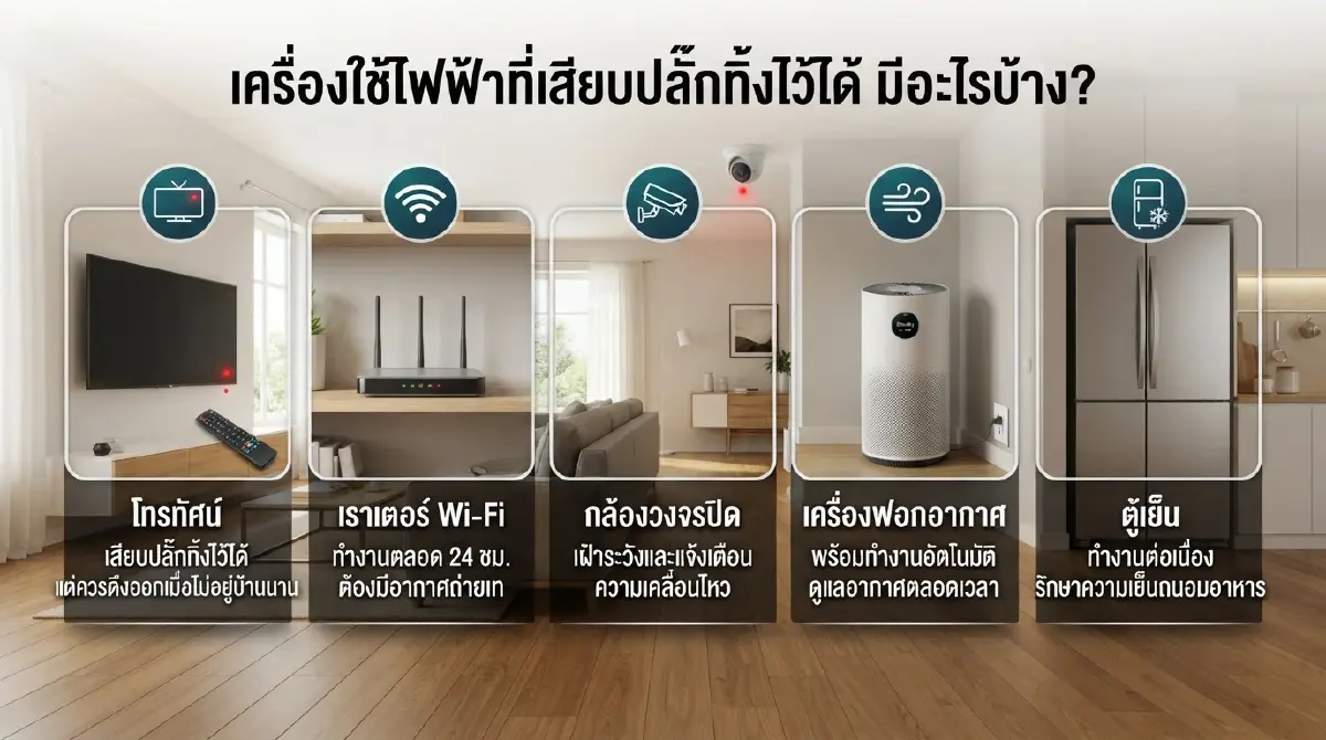 เครื่องใช้ไฟฟ้า  ที่เสียบปลั๊กทิ้งไว้ได้ ไม่กินไฟอย่างที่คิด