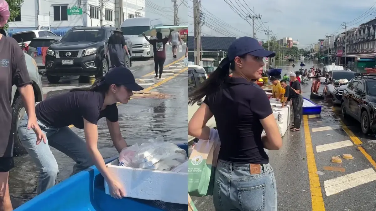 งดงามทั้งใจและกาย ดาราสาวชื่อดัง นำทีมลุยช่วยชาวบ้านน้ำท่วม