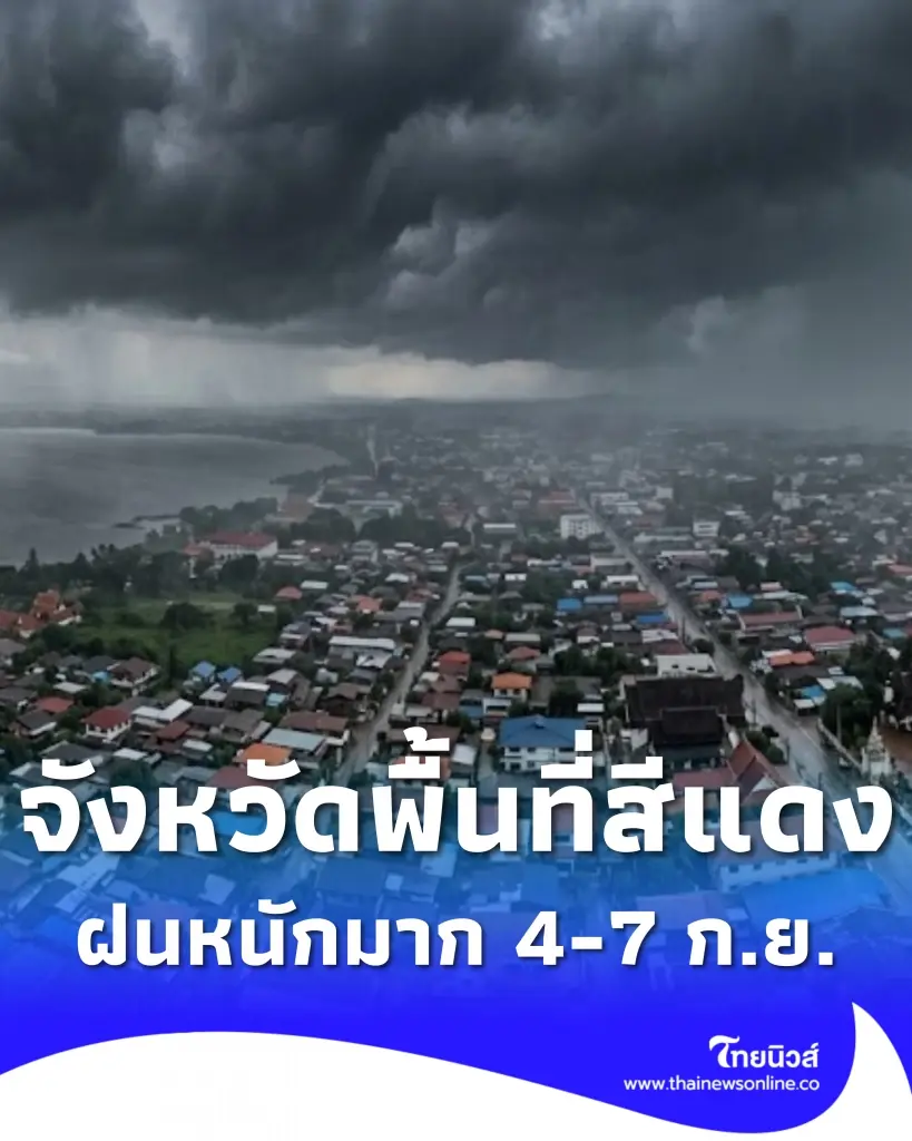 เปิดจังหวัดพื้นที่สีแดง ฝนตกหนักมาก 4-7 ก.ย. เสี่ยงน้ำท่วมฉับพลัน