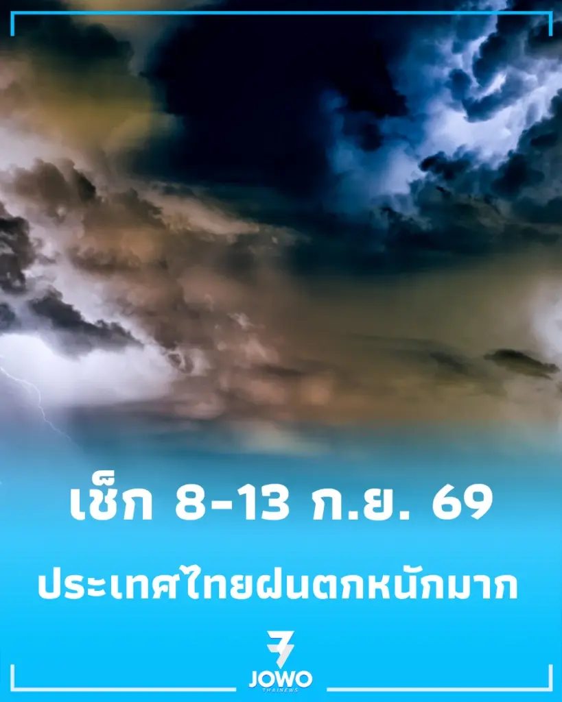 กรมอุตุฯ เตือน 8-13 ก.ย. นี้ พื้นที่ไหนรับมือ "ฝนตกหนักมาก" ยาวต่อเนื่อง 6 วันรวด