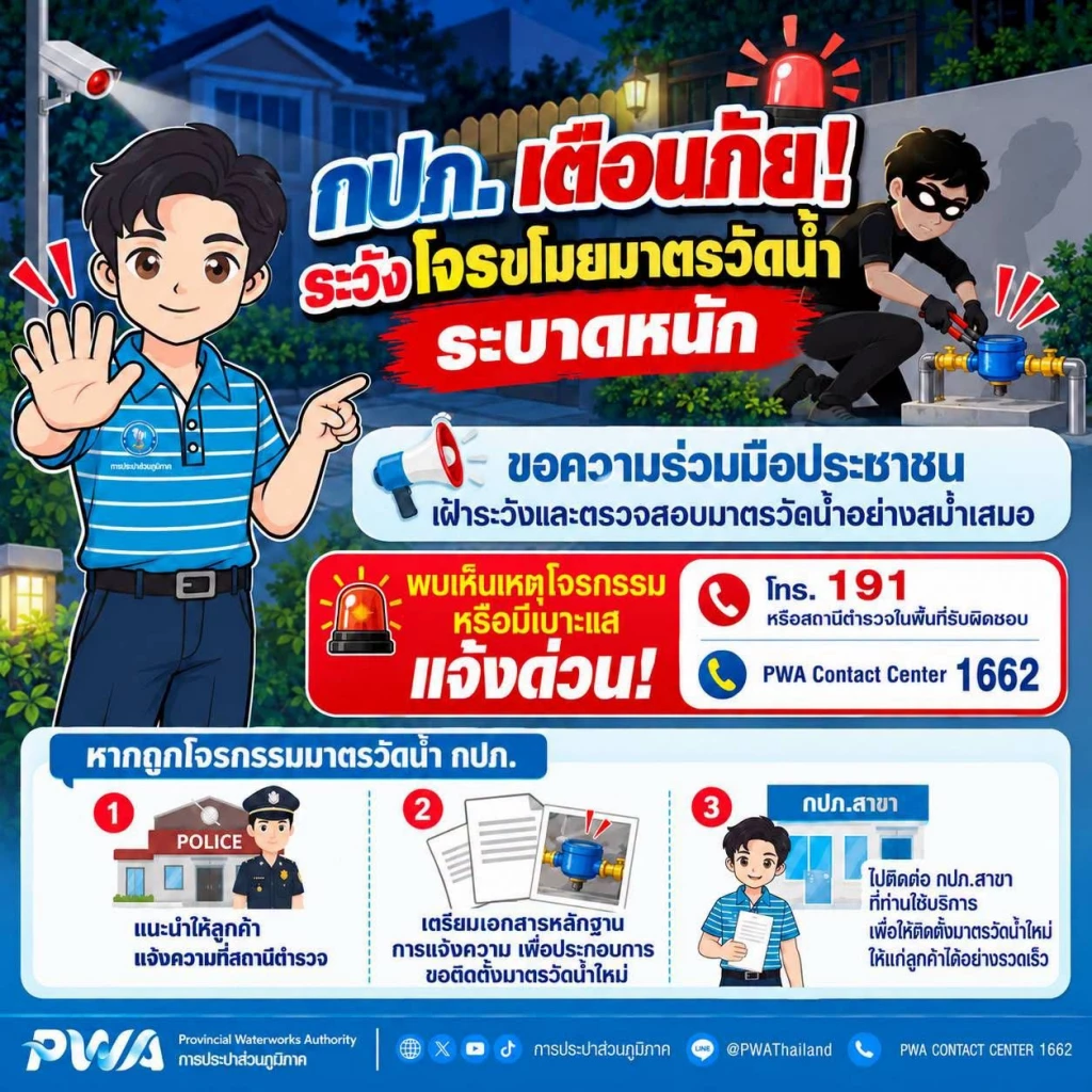 กปภ. เตือนภัย! ระวังโจรขโมยมาตรวัดน้ำระบาดหนัก หากถูกขโมยให้ดำเนินการดังนี้