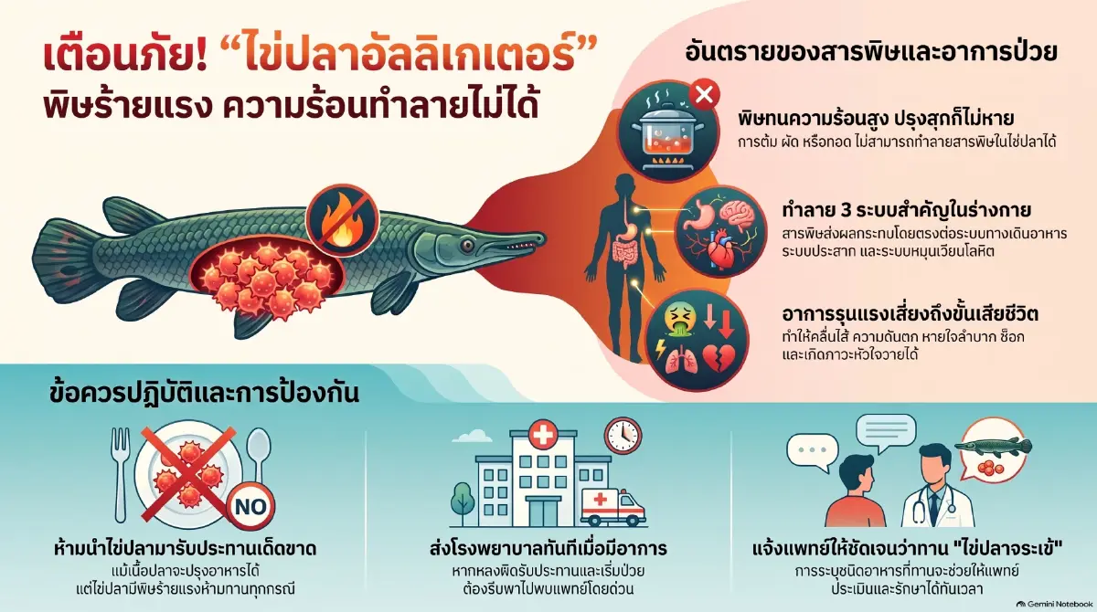 เตือนภัยสายกิน! ไข่ปลาอัลลิเกเตอร์การ์ สุกแค่ไหนพิษก็ไม่สลาย