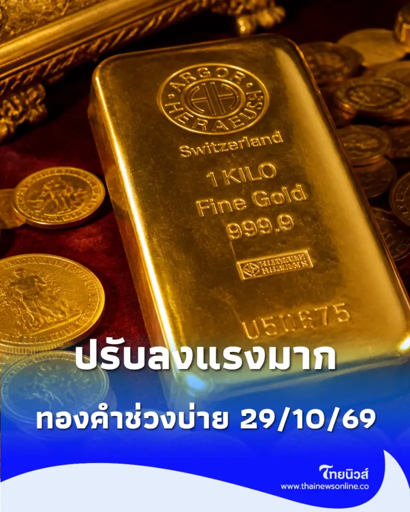 อัปเดตราคาทองวันนี้ 29 ตุลาคม 69 ทองช่วงบ่าย ปรับลงแรงมาก
