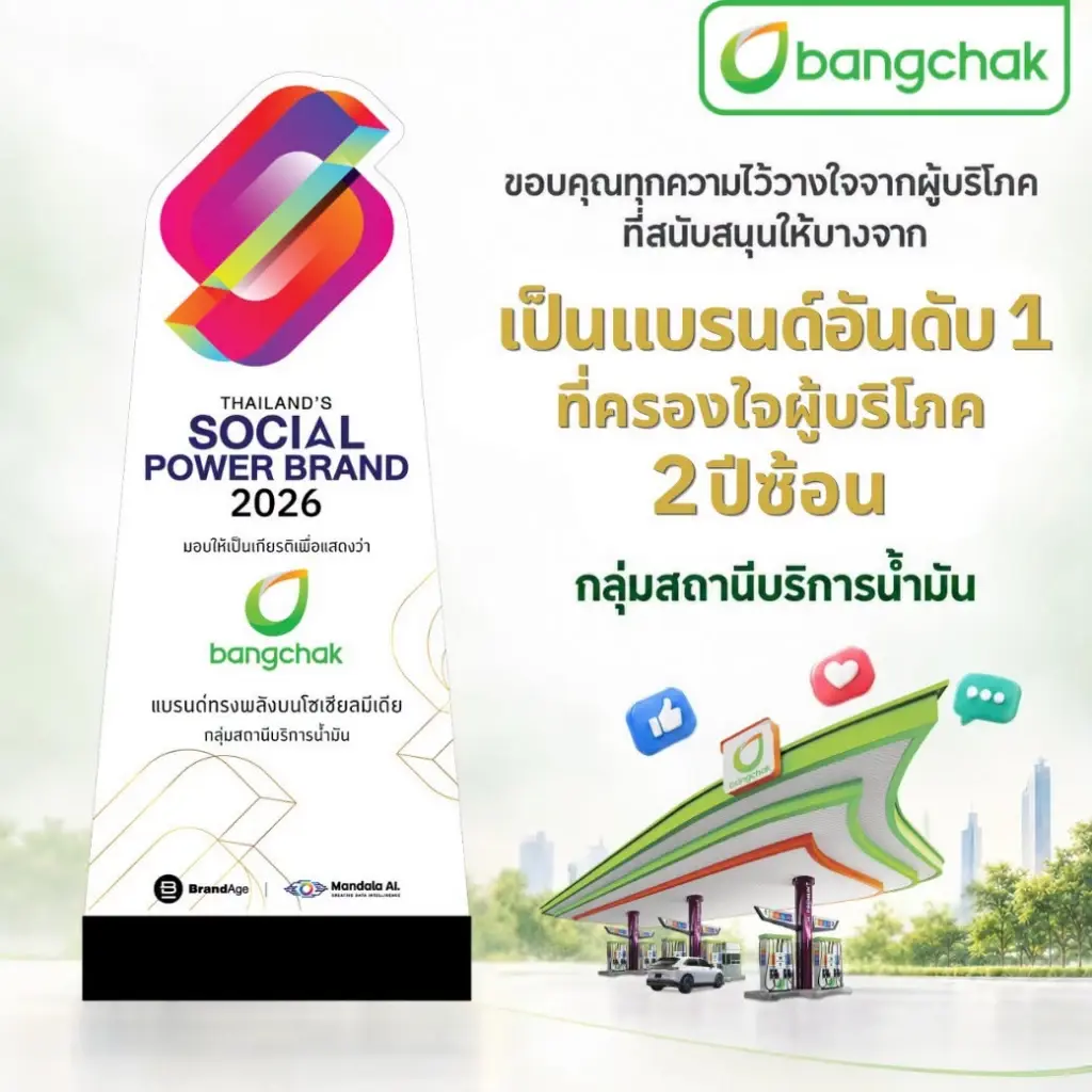 บางจากฯ คว้ารางวัล Thailand’s Social Power Brand 2026 กลุ่มสถานีบริการน้ำมัน ต่อเนื่องเป็นปีที่ 2