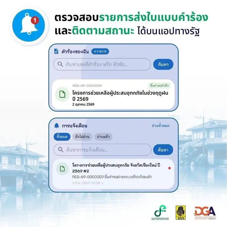 วิธีเช็กสถานะเงินเยียวยาน้ำท่วม 2569 ผ่านแอปฯ ทางรัฐ ง่ายๆ 3 ขั้นตอน