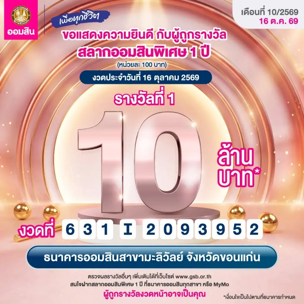 เฮลั่น ยินดีเศรษฐีใหม่ ถูกสลากออมสินรางวัลที่ 1 แตก 10 ล้าน