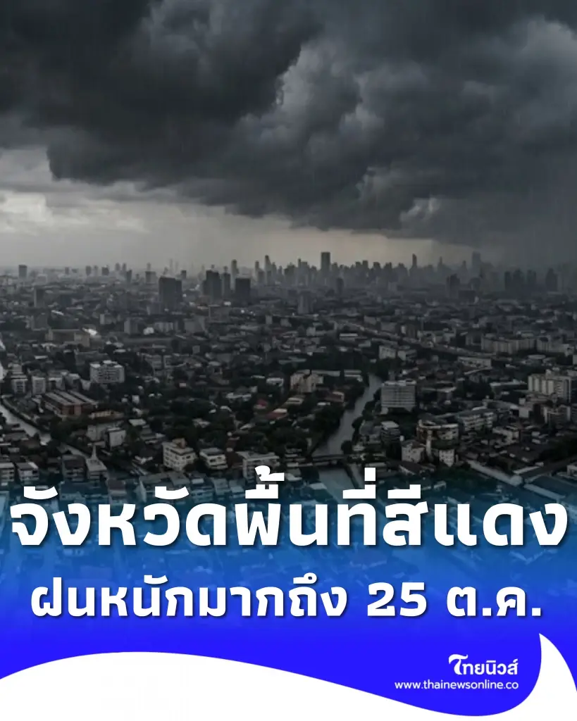 รายชื่อจังหวัดพื้นที่สีแดง ฝนตกหนักถึงหนักมาก จนถึง 25 ต.ค. 2569
