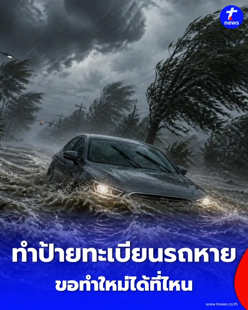 เช็กขั้นตอนเลย ป้ายทะเบียนรถหายเพราะน้ำท่วม ติดต่อขอใหม่ได้ที่ไหนบ้าง
