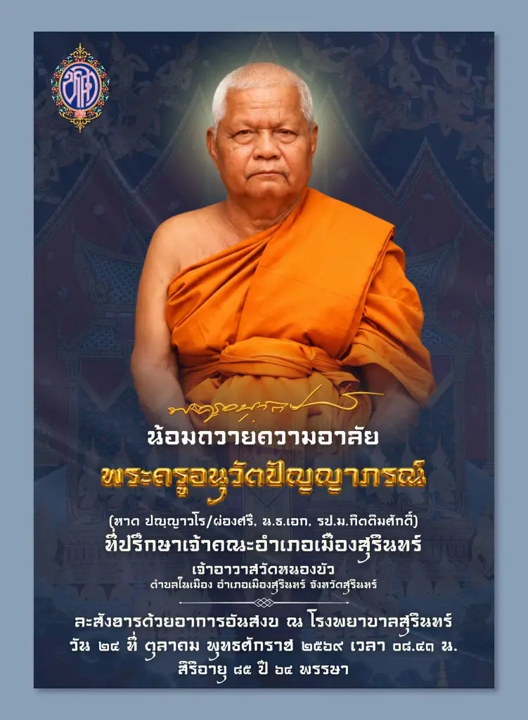 เผยอายุ พระครูอนุวัตปัญญาภรณ์ เจ้าอาวาสวัดหนองบัว มรณภาพสงบ