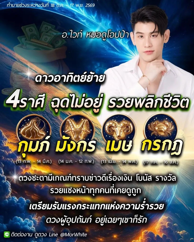ดาวอาทิตย์ย้าย 4 ราศี พลิกชีวิต เตรียมรับแรงกระแทกแห่งความร่ำรวย 