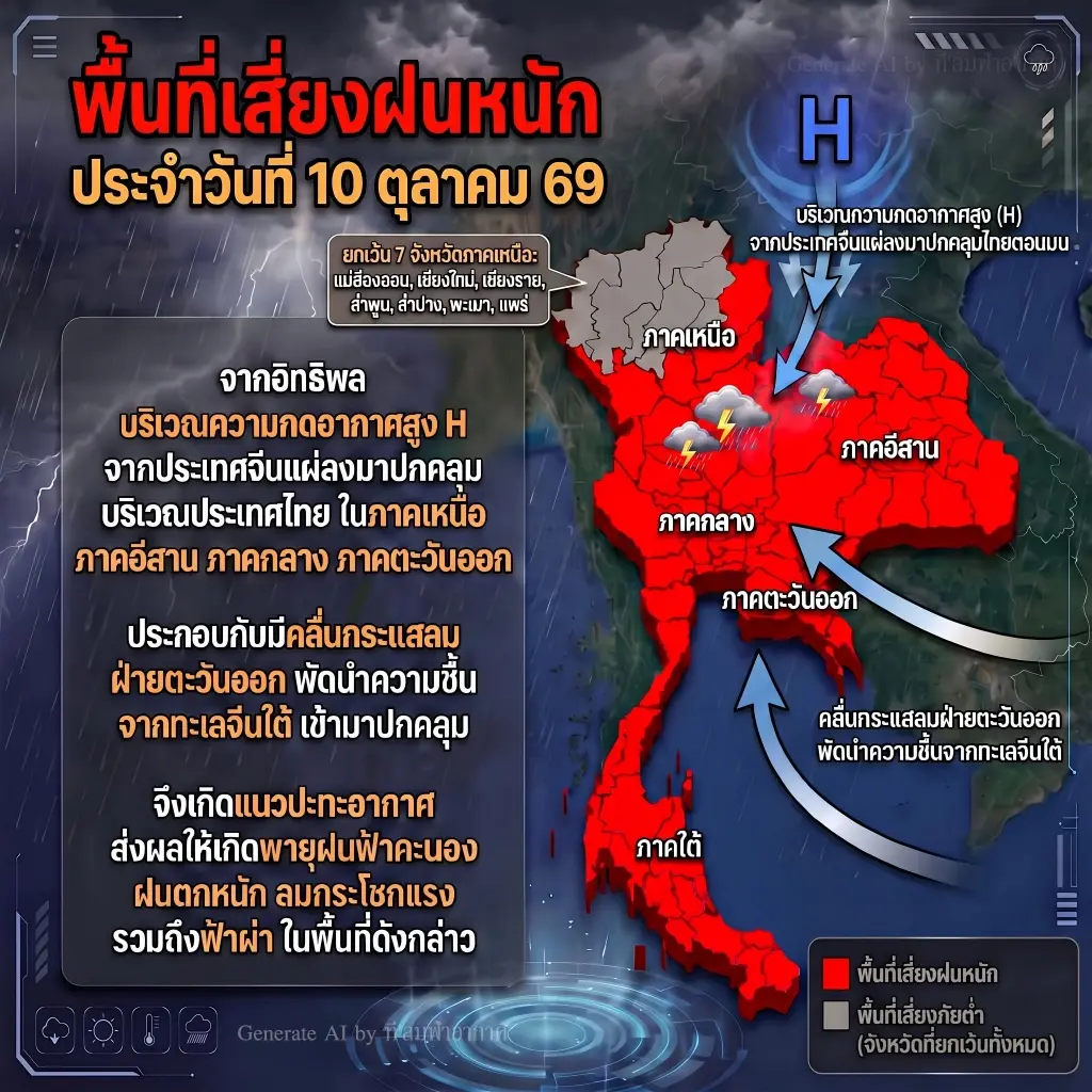 พรุ่งนี้ ฝนถล่มทั่วประเทศ แต่อาจมี 7จังหวัด ที่รอด ทีลมฟ้า เผยเอง 