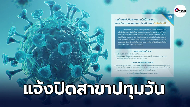 กรุงไทย แจ้งปิดสาขาปทุมวันชั่วคราว หลังพบพนักงานติดเชื้อไวรัสโควิด-19 กรุงไทย แจ้งปิดสาขาปทุมวันชั่วคราว หลังพบพนักงานติดเชื้อไวรัสโควิด-19