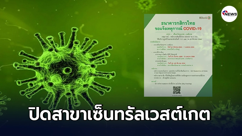 กสิกรไทย แจ้งปิดสาขาเซ็นทรัล เวสต์เกต หลังพบพนักงานติดเชื้อโควิด-19 กสิกรไทย แจ้งปิดสาขาเซ็นทรัล เวสต์เกต หลังพบพนักงานติดเชื้อโควิด-19