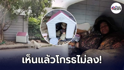 สาวโกรธไม่ลง พบหญิงเร่ร่อนยึดบ้านน้องหมา ใช้นอนเป็นที่พักพิงไม่ยอมไปไหน
